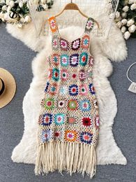 SINGREINY 2023 Sunmmer robe tricotée crochet fleur évider gland femmes mince Streetwear Design original mode Vintage 240326