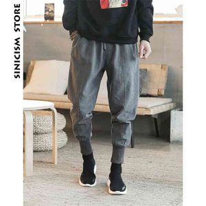 Sinicism Winkel Katoen Linnen Skinny Broek Mens Zomer Mannelijk Jogger Patroon Solid Slanke Broek Track Suit 210715