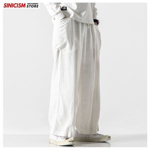 Sinicism Store Men Casual Loose Wide Leg Pants Mens Cotton Lino Casual Bloomers Pantalones Hombre Otoño Tallas grandes Ropa 201128