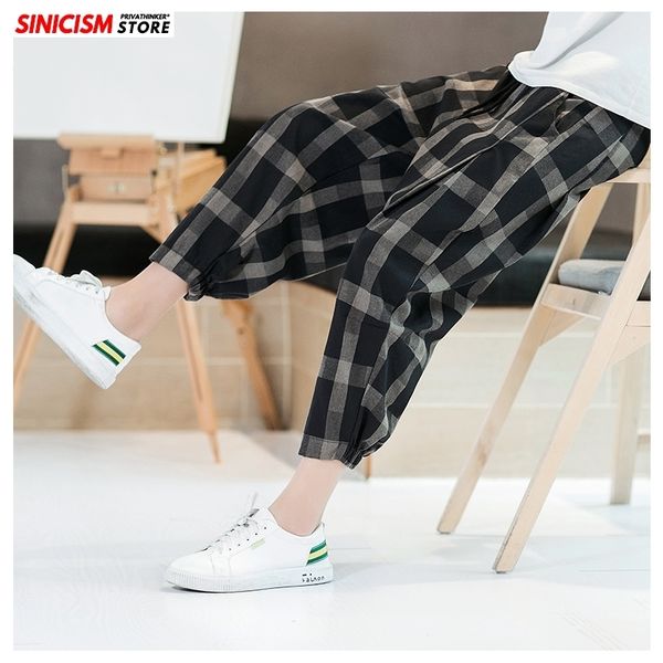 Sinicism Store Summer Loose Harem Pantalones Hombres Algodón Lino Plaid Fitness Pantalones para hombre Transpirable 5XL Pantalones de estilo chino Hombre 201114