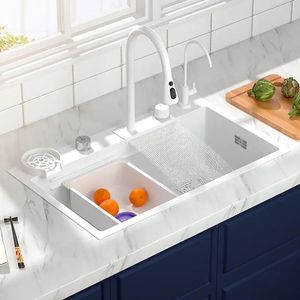 Éviers Modern White Kitchen évier en cascade en acier inoxydable Évier multifonction lavabo de lavabo grand lavage à lave-vaisselle accessoire