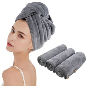 Sinland Ultra absorbant Microfiber Hair Twist Turban Drying Séchage Femme Girl Girl Bath Wrap Cap pour les cheveux longs 25cmx65cm 3 Pack Black 231221