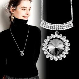 Sinleery Black Zirkoon Bloem Hanger Ketting Zilveren Kleur Lange Keten Volledige Clear Crystal Neckalce for Women Sieraden My432 SSA