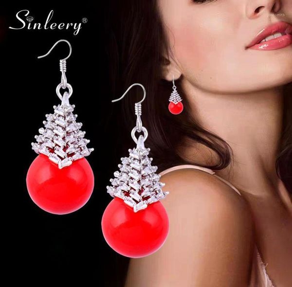 Sinleery Boucles d'oreilles de chute de balle rouge rouge jaune couleur argent en argent acrylique blanc en cristal perle en cristal pour femmes bijoux es147 ssp15353441