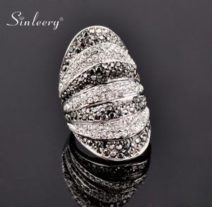 Sinleery rétro noir blanc cubic zirconia grands anneaux larges pour femmes bijoux de fête Bague Femme taille 6 7 8 9 10 JZ180 SSB1961019