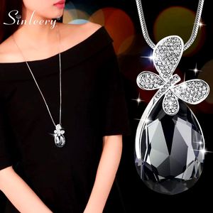 Collier en cristal romantique SINLEERY pour femmes avec pendentif en zircone cubique en forme de larme pull longue chaîne ZD1 SSF