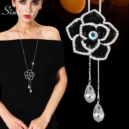 SINLEERY Vintage boule de cristal 2 lignes ajuster pendentif noir Rose fleur longue chaîne collier pour femmes accessoires MY443 SSB