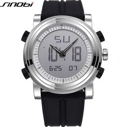 Sinobi Brand Sports Chronograph Mens Wrist Watches Digital Quartz Double Mouvement Imperping Diving Watch Band Mâles Clock 240428
