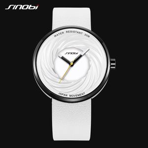 Sinobi Fashion Watch Women Big Dial New Creative Eddy Design Hoge kwaliteit Lederen band Witte horloges Casual Relojes Para Mujer