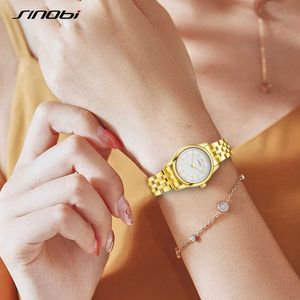 Sinobi mode femmes montres dorées Quartz en acier inoxydable montre femme Simple étanche montre-bracelet dames horloge Reloj Mujer Q0524