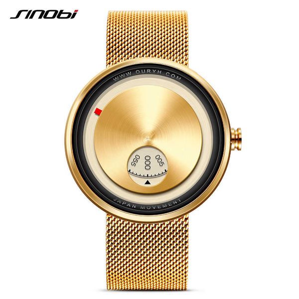 Relojes Sinobi Golden Geek para hombre, relojes de pulsera creativos a la moda, esfera de placa giratoria con correa de Milán, reloj japonés Movt para hombre Q0524