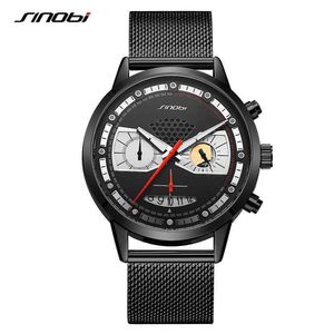 Sinobi heren creatieve ontwerp horloges man sport chronograaf quartz klok roestvrij staal waterdicht lichtgevend horloge reloj hombre Q0524