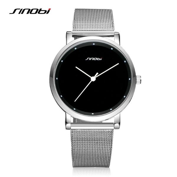 SINOBI Hommes Montres mode Simple mâle genève Quartz horloge en acier inoxydable décontracté noir Montres Hommes Drop 302P