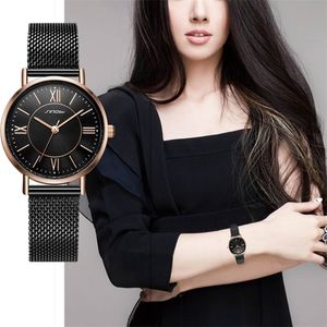 SINOBI NIEUWE AANKOMST Klassiek Women Horloges Zwart/Gouden Luxe Simple Roestvrij staal Bracelet Watch Ladies PolsWatch Reloj Mujer T200420