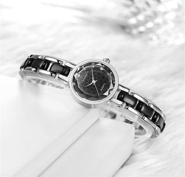 Sinobi Nouvelles femmes montres fleurs imprimé diamant noir blanc petit cadran élégant japon, bracelet quartz montre des dames l1441994