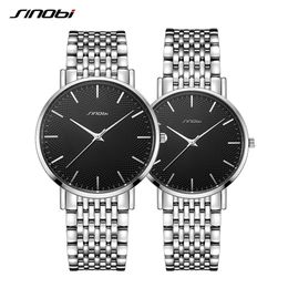 Sinobi ensemble couple montres haut de gamme quartz homme montre en acier inoxydable bande ultra-mince quartz temps montre-bracelet reloj mujer306W