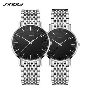 SINOBI SET relojes de pareja reloj de cuarzo de lujo para hombre banda de acero inoxidable reloj de pulsera de cuarzo ultrafino reloj mujer2951