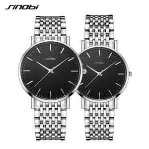 SINOBI SET relojes de pareja reloj de cuarzo de lujo para hombre reloj de pulsera de cuarzo ultrafino con banda de acero inoxidable reloj mujer268N