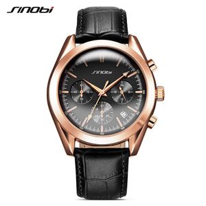 Sinobi top luxe merk mannen horloges rose goud zakelijke lichtgevende handen zwart wijzerplaat vrijetijdslederen band polshorloge reloj hombre Q0524