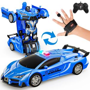 Sinovan Remote Control Car Toy Gesture Senting avec lumière LED 2,4 GHz une transformation de bouton Robot RC Car pour les enfants 240508