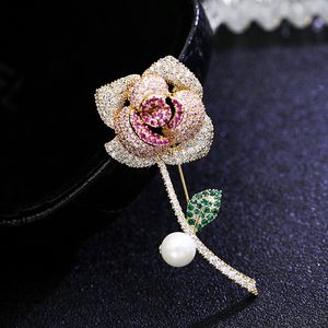 SINZRY bijoux élégants mode simulé perle rose fleur cubique zircon décorer broches dame châle boucles