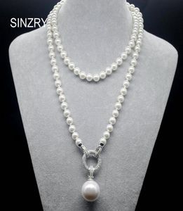 Sinzry Exquise Jewelry AAA Cubic Zirkon gesimuleerde Pearl Pendant Long Sweater Kettingen Koreaanse feestjuwelen Accessory V1912129066064