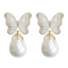 SINZRY magnifique simulé perle cubique zircon papillon fleur bijoux accessoire à la mode boucles d'oreilles pour les femmes 2106242913