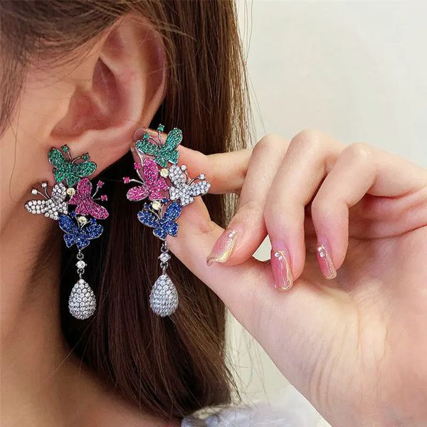 SINZRY vente magnifique bijoux de fête cubique zircon papillon insecte exagéré boucles d'oreilles pour les femmes 240124