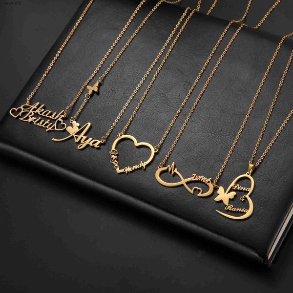 Sipuris nom personnalisé collier en acier inoxydable personnalisé coeur papillon croix licorne pendentif collier pour femmes bijoux cadeau L230704