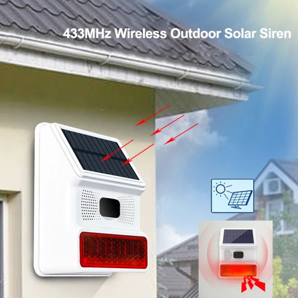 Siren ACJ Nuevo inalámbrico 433MHz Luz de sonido solar Alarma de alarma de alarma al aire libre para inicio WiFi GSM Sistema de alarma de seguridad para el hogar