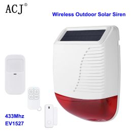 Sirène ACJ SIREN SOLAR SOLAIRE EN OUTDOOR SET 433 MHz Light Flash Strobe Strobe Strobe Alarm pour la sécurité du système d'alarme de cambriolage de sécurité à domicile