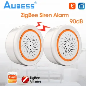 Siren Aubess Tuya Zigbee Siren 90db Sound Light Alarm Smart Home Security Protection Alarm System Système