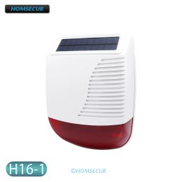 Sirene Homsecur H161 Zonne -aangedreven draadloze buitenstrobe sirenes 100DB voor thuisbeveiligingsalarmsysteem