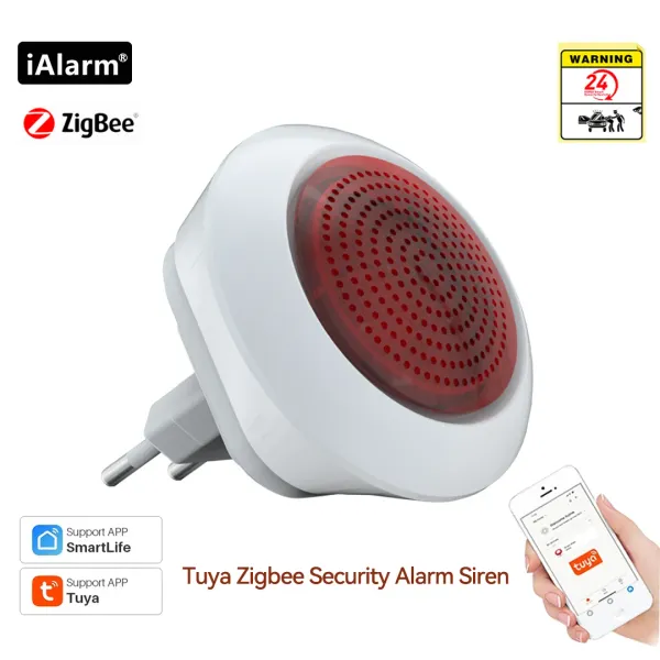 Sirène ialarm tuya zigbee3.0 sirène alarme de sécurité intelligente alarme de sécurité sonore file flash play sirène sans fil corne de liaison au corn