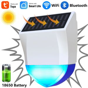 Sirène Tuya Smart Wifi Sound Light Alarm Alarm Outdoor Energy Solar Bluetooth IPX5 Capteur d'alarme d'alarme imperméable avec batterie