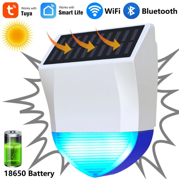 Sirène Tuya Smart Wifi Sound Light Alarm Alarm Outdoor Energy Solar Bluetooth IPX5 Capteur d'alarme d'alarme imperméable avec batterie