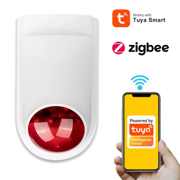 Siren Tuya Zigbee Siren Outdoor Sirène Sécurité Alarme SmartLife stroboscophes clignotant pour la porte LED AVERTISSEMENT SÉCURITÉ STROBO