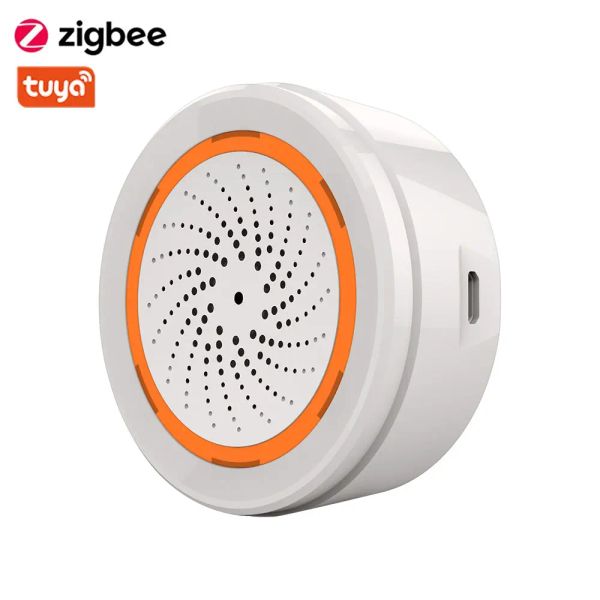 Siren Zigbee Siren Sound Light Alarm Température et capteur d'humidité USB Power fonctionne avec Tuya Smart Hub Gateway