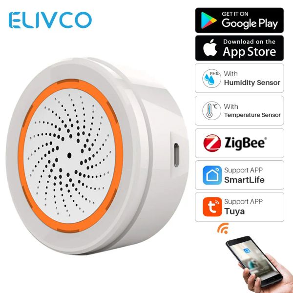 Sirène zigbee tuya sirène alarme avec température capteur d'humidité 90db Sound Light Security Alarm Works SmartLife App application Zigbee Gateway