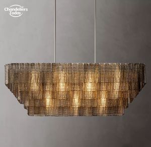 Sirene rookglas rechthoekige kroonluchters moderne vintage LED-hanglamp voor woonkamer eetkamer keukeneiland hangende lampen glans