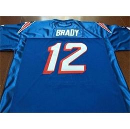 SirRare Men BRADY Game Worn Team Issued White BLUE Real broderie College Jersey taille s4XL ou personnalisé n'importe quel nom ou numéro jersey2764007