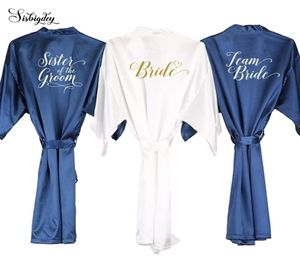 Sisbigdey Navy Blue Robe Blanc Écriture Kimono Satin Robe Bridesmaid Sister of the Bride Robes Wedding Gift Drop Y2004254382225