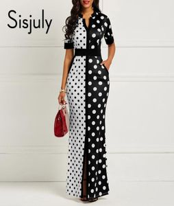 Sisjuly vintage bodycon robe femme long noir blanc polka point bandage divisé bureau skinny dame élégant fête sexy robes maxi y17865978