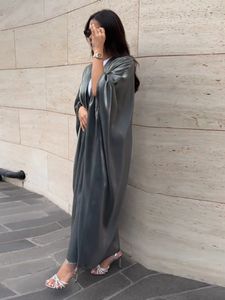 Sisakia Kimono Abaya pour femme modeste musulmane mode marocaine en satin de soie brillant manches chauve-souris Cardigan Robe Corban Eid Al Adha 240103