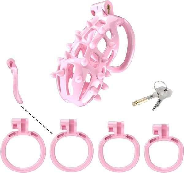 Sissy Chastity Cage pour hommes Chastity Lock Penis Cage Sissy Chastity Device Lock Design Cock Cage BSDM Jouets pour couples sexuels (B, Rose)