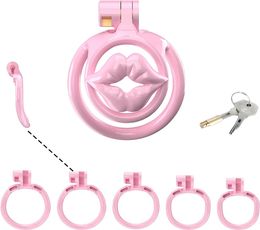 Cage de chasteté de sissy pour hommes dispositifs de chasteté rose Lock Design Small chastety cage mâle pénis cage coq cage bdsm toys pour couples sexe (rose, wx-3)