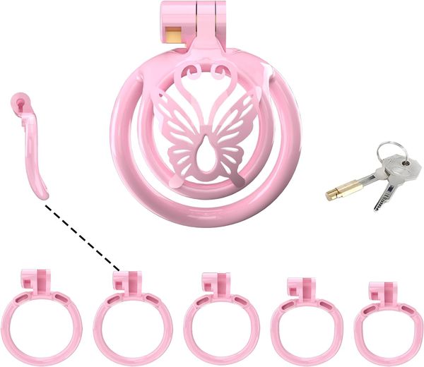 Sissy Chastety Cage for Men Pink Chastety Devices Lock Design Small Chastity Cage Male Penis Cage Cock Cage BDSM Toys pour couples Sexe (rose, WX-4)