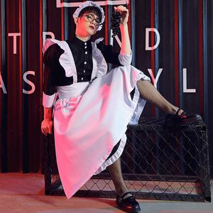 Sissy Crossdresser Maid Outfit Gouvernante Chef Uniforme Cosplay Costume Long Doux Femmes Hommes Tablier Frech Maid Lolita Dress Y0903