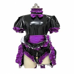 Sissy verrouillable Dr Jeu de rôle Maid Dr avec culotte verrouillable Apr Français Sissy PVC à manches courtes Dr verrouillable Uniforme 7XL c0HC #