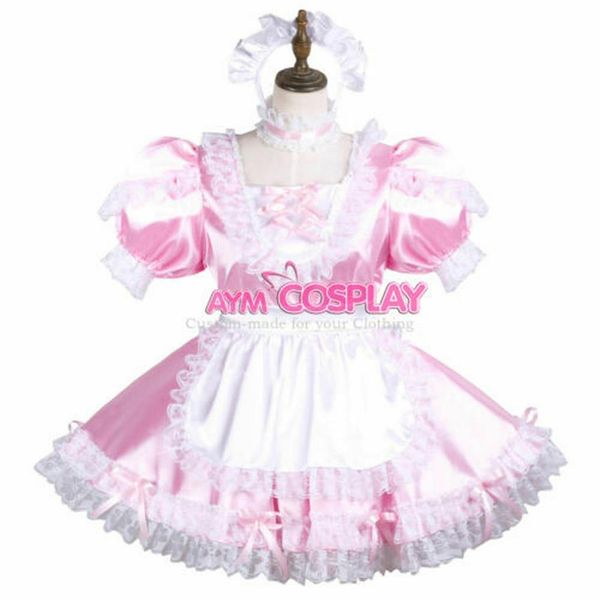 Sissy Maid mini vestido rosa satén vestido CD TV Tailor-made270T